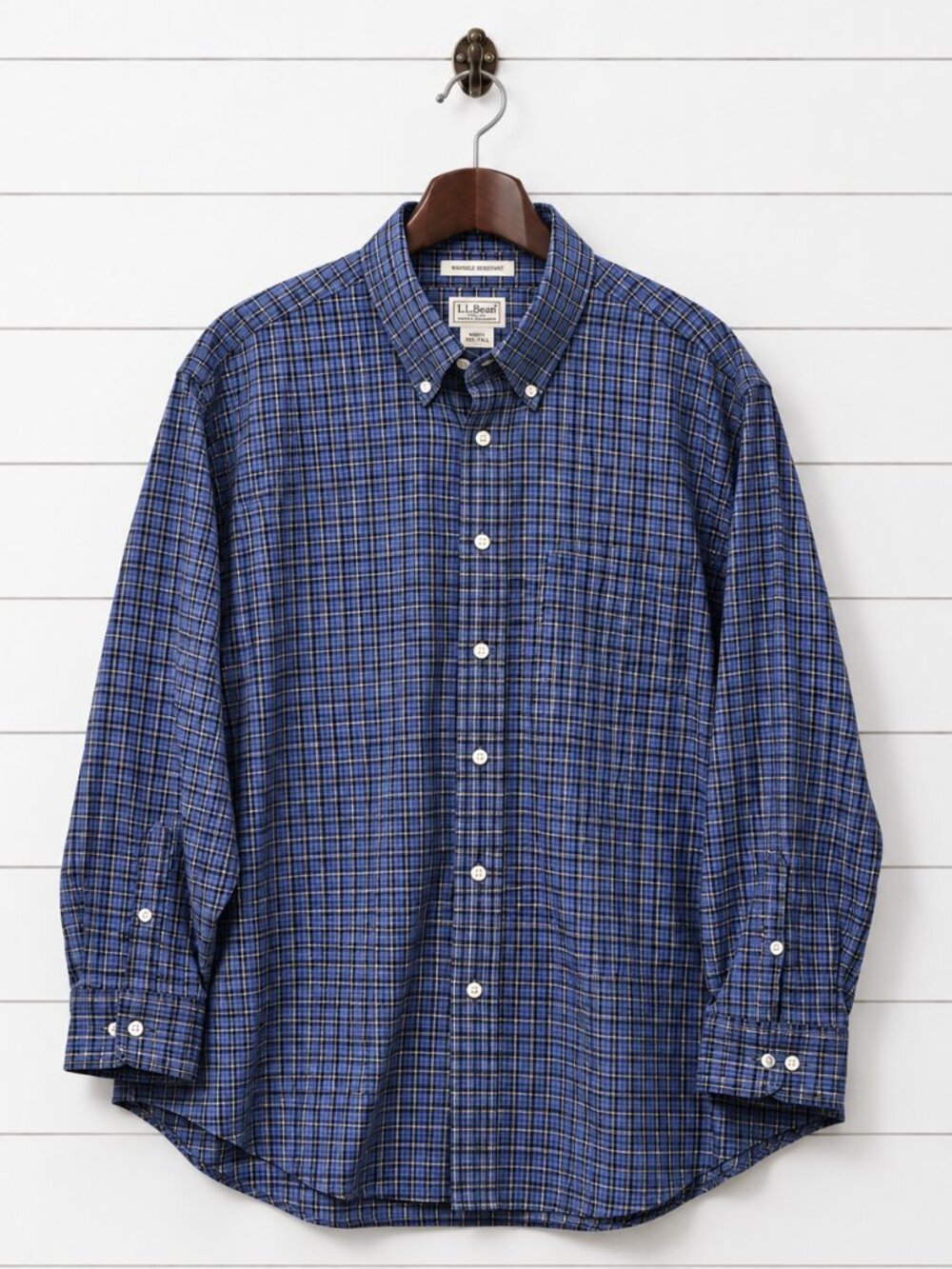 L.L.Bean Men’s XXL Tall Blue Plaid Wrinkle Resistant Cotton Button Down Shirt